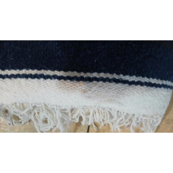 Vintage Mexican Woven Wool Saltillo Serape Blanket Multicolor Stripes & Fringe - Picture 9 of 9